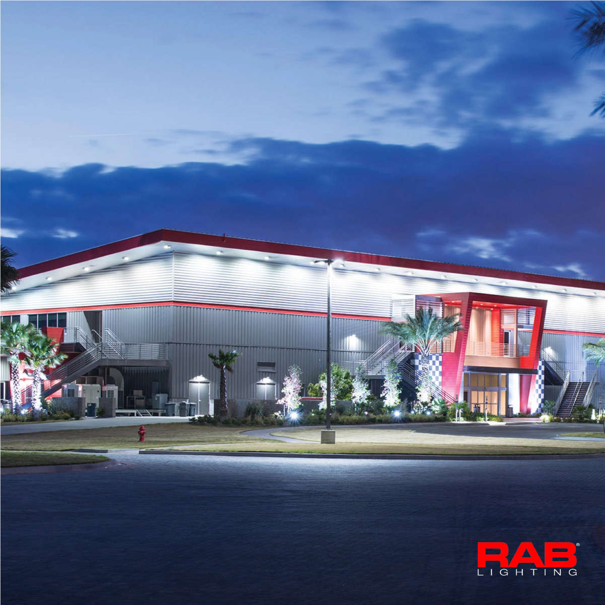 20 Watt WPLED RAB fixtures illuminate pathways and enhance the sleek modern design