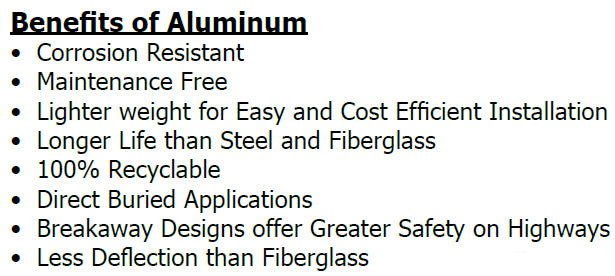 Benefits of Aluminum 8 Foot 4 Inch Square Straight Aluminum Light Pole .125