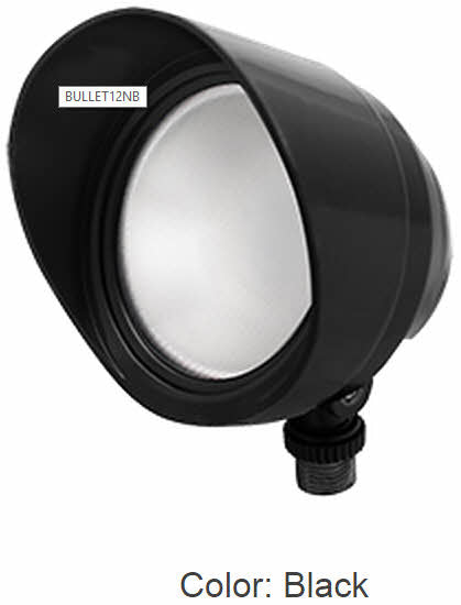 Black Housing RAB Lighting 12 Watts LED Bullet Floodlight Fixture 120V with Hood and Lens
