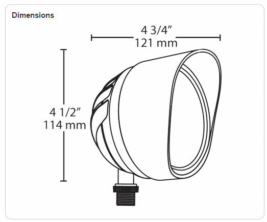 Dimensions RAB Lighting 12 Watts LED Bullet Floodlight Fixture 120V with Hood and Lens