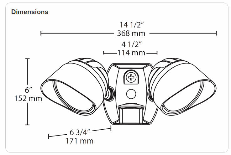 Dimensions RAB Lighting BULLET2X12 24 Watts LED Flood Kit with CU4 & Hood with Adjustable Dual Heads 120V