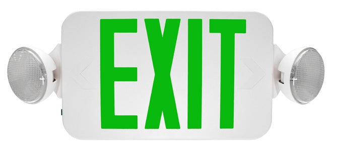 MaxLite EXC-GWRC Exit Sign and Frog Eye Emergency Combo Unit White Thermoplastic with Green Letters - Remote Capable