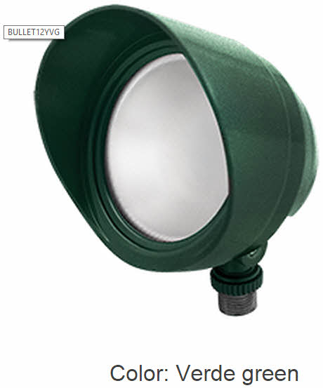 Green Housing RAB Lighting 12 Watts LED Bullet Floodlight Fixture 120V with Hood and Lens