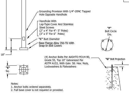 Base Info 8 Foot 4 Inch Square Straight Aluminum Light Pole .125
