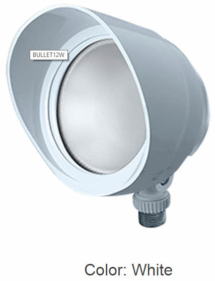 White Housing RAB Lighting 12 Watts LED Bullet Floodlight Fixture 120V with Hood and Lens