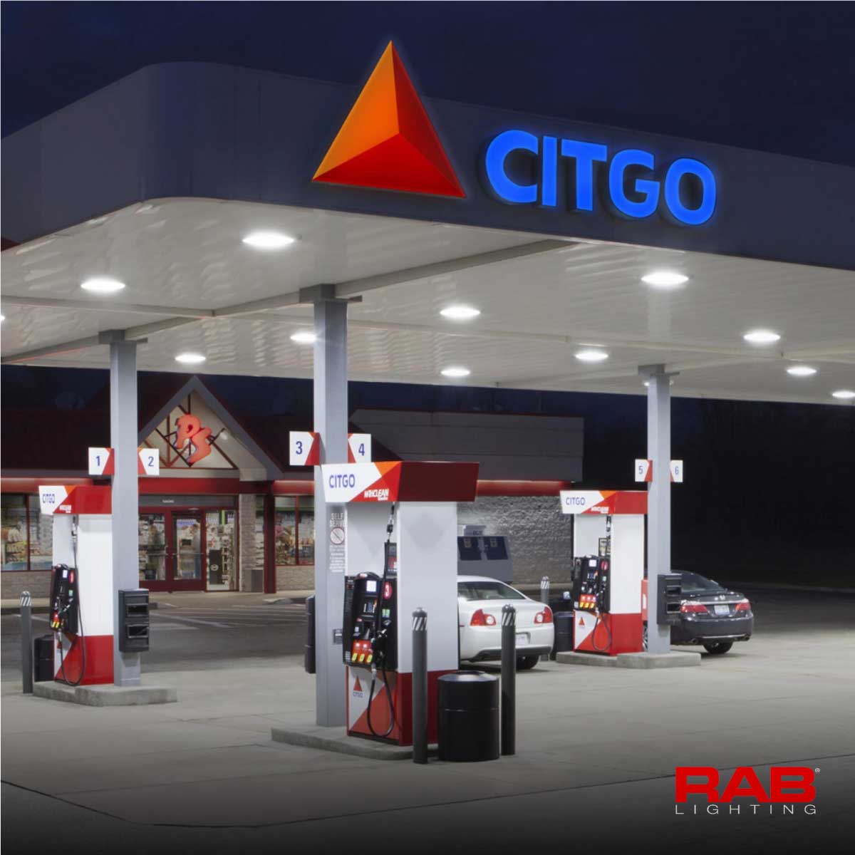 Downlight retrofits illuminate a gas station