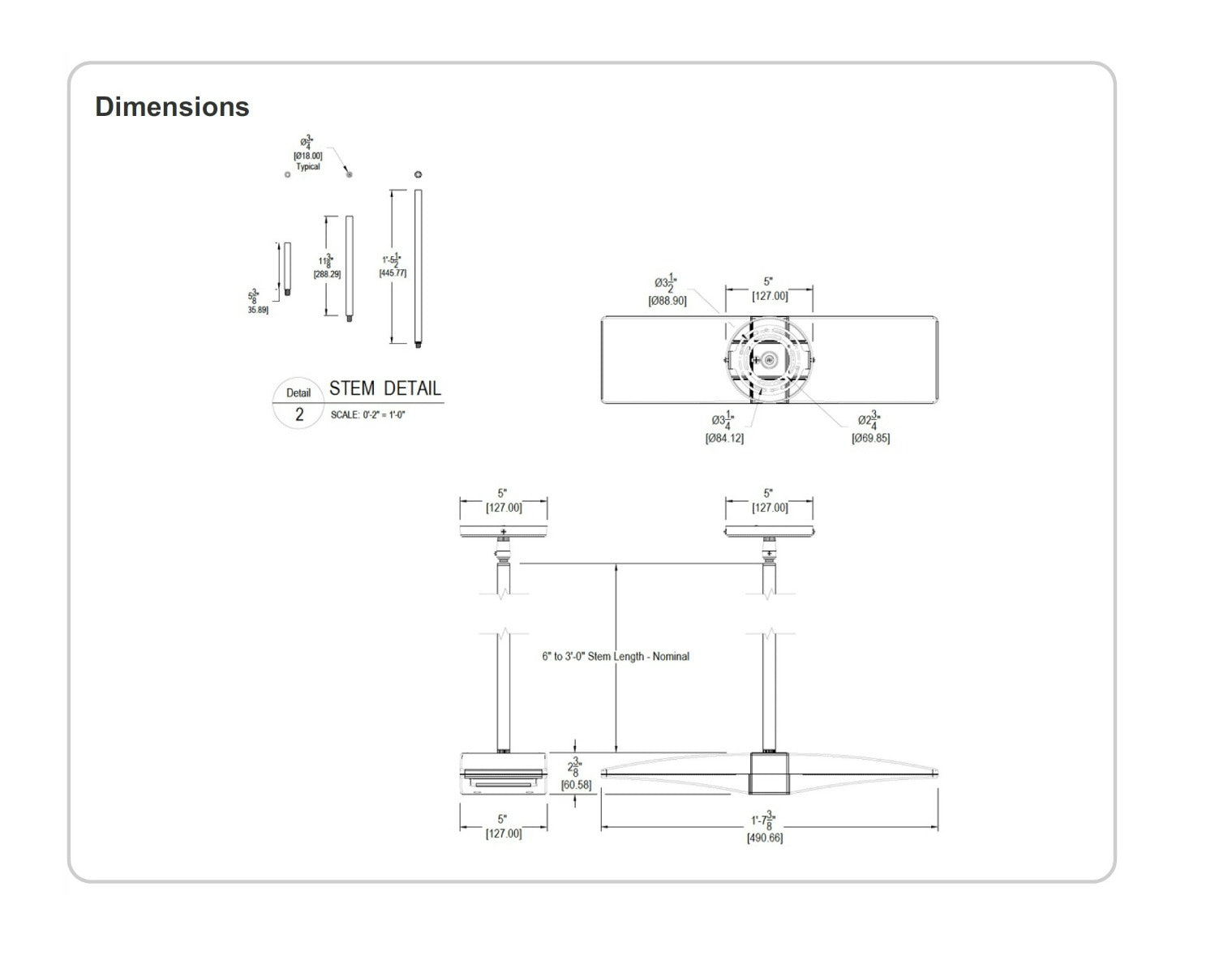 Dimensions RAB Lighting PLED2X13 26 Watt LED Pendant Canopy Light Fixture 120-277V