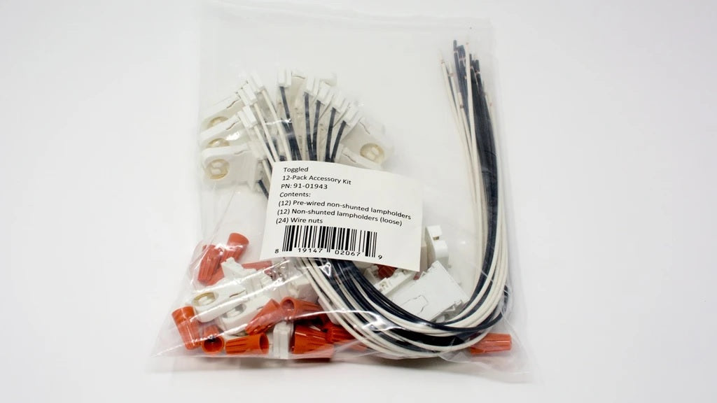Toggled 91-01943 Pre-wired T8/T12 Fluorescent and Standard Non-Shunted Lampholder 12-Pack Accessory Kit  with 24 Wire nuts
