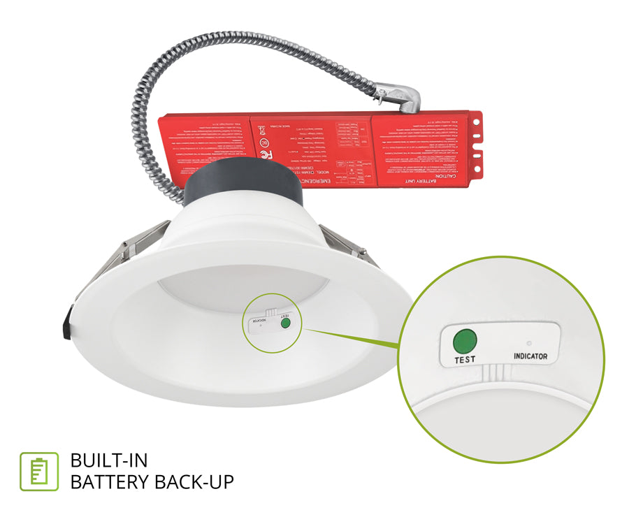 ASD Lighting ASD-CDL7-6DA22-8EM 6-Inch Power and Color Selectable LED Commercial Downlight with Battery Backup
