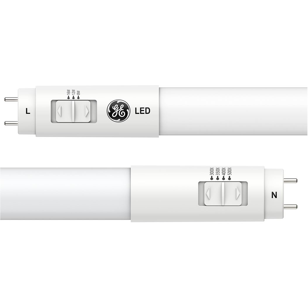 GE 93313525 LEDLCBDT8/G4/8SCXL/120-347 4-Foot Type B T8 LED Tube – Double-Ended, Selectable 10/13/16W & 3000K–5000K