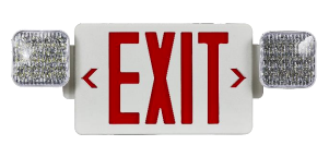 LOC-EXIT-2WRLW-SCOM - LED White and RED Exit Sign 2W Square Combo with Headlights, Emergency