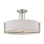 Satco Gemini 60-4758 3-Light Semi-Flush Fixture Brushed Nickel with Fabric Shade