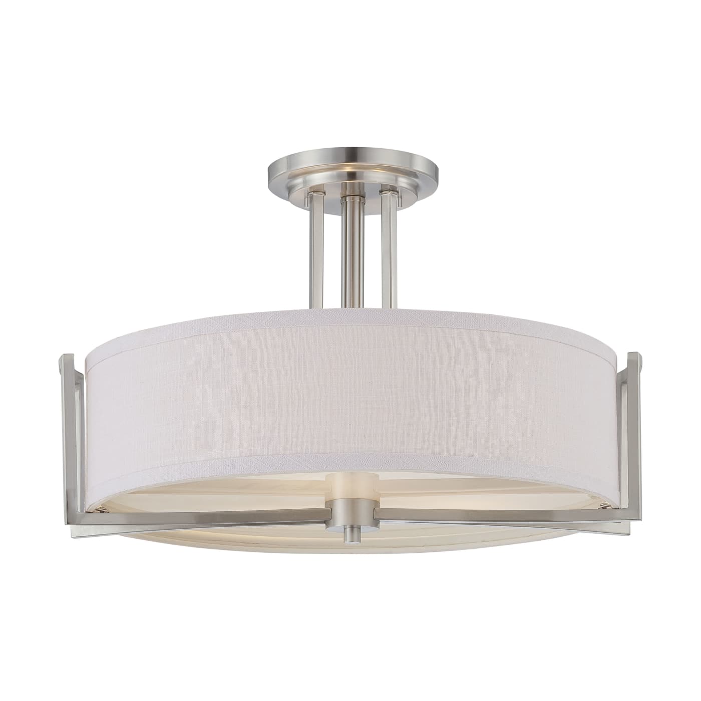 Satco Gemini 60-4758 3-Light Semi-Flush Fixture Brushed Nickel with Fabric Shade