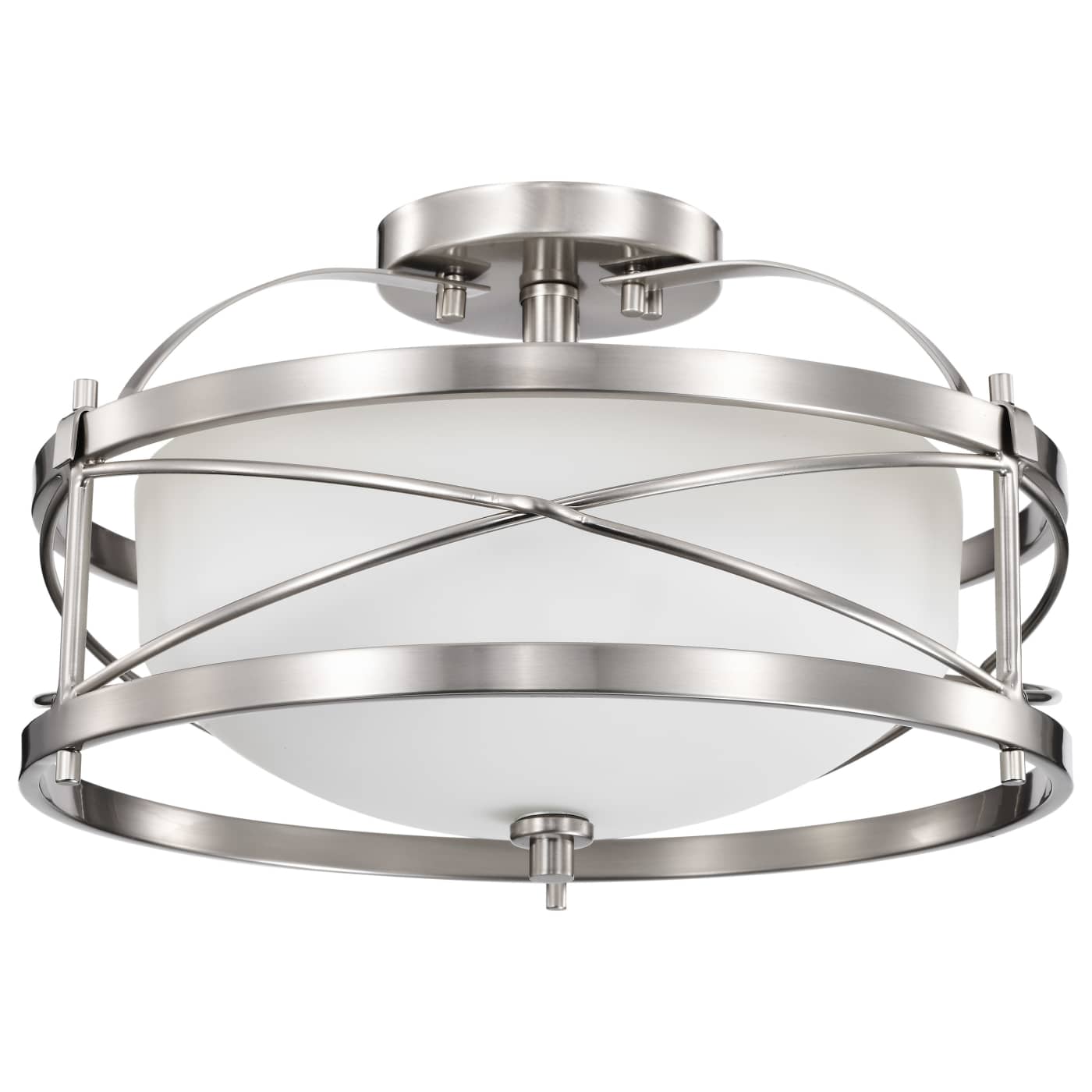 Satco Ginger 60-5331 2-Light Semi-Flush Ceiling Fixture Brushed Nickel with Etched Opal Glass