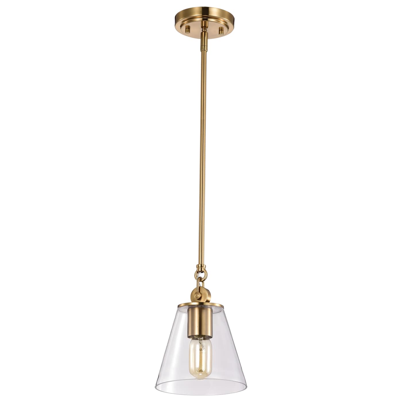 Satco Nuvo 60-7410 Dover 7-Inch Vintage Brass 1-Light Pendant with Clear Glass
