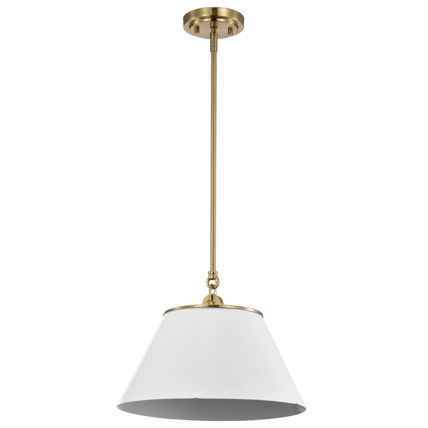 Satco Nuvo 60-7412 Dover 13.75-Inch Vintage Brass 1-Light Medium Pendant in White