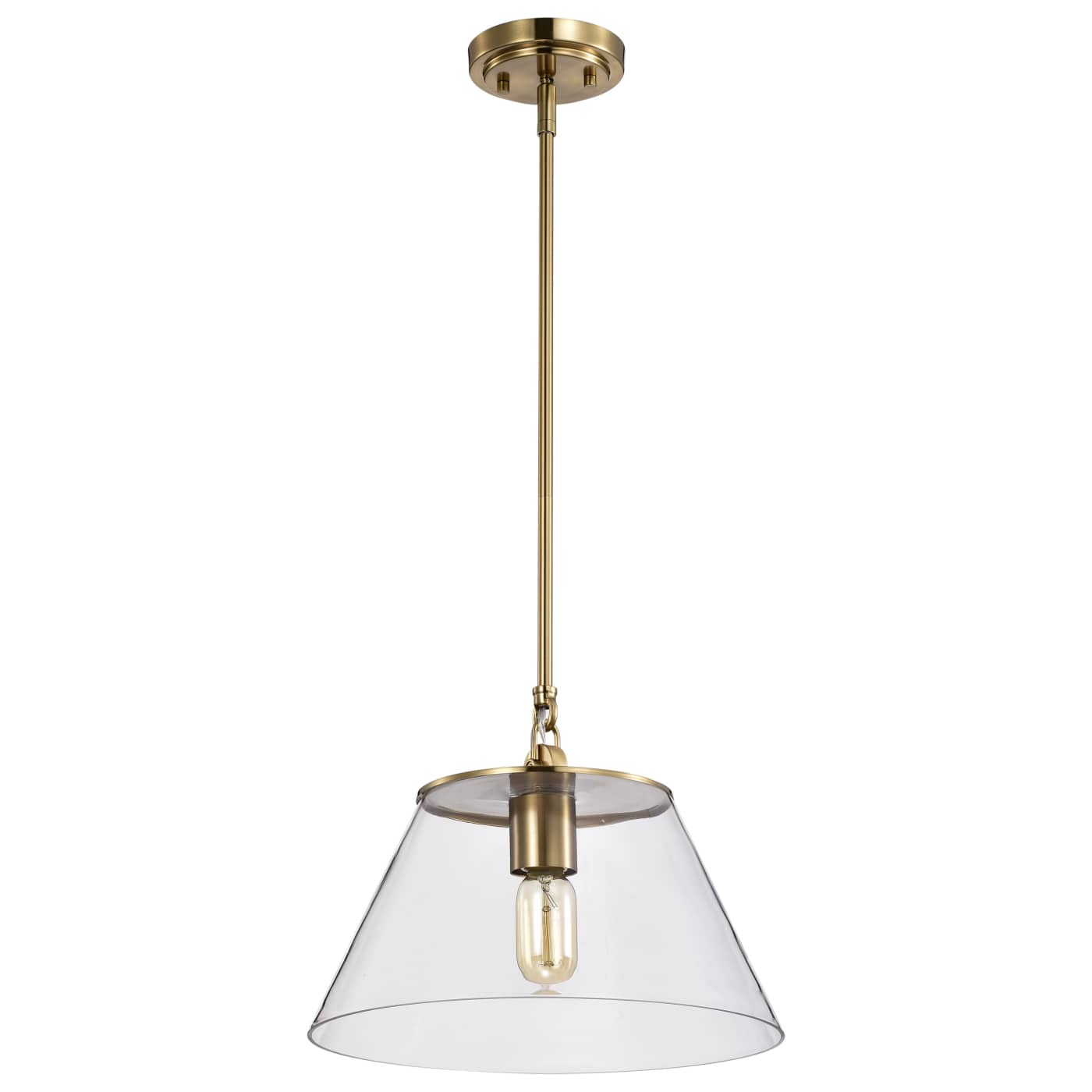 Satco Nuvo 60-7413 Dover 13.75-Inch Vintage Brass 1-Light Medium Pendant with Clear Glass