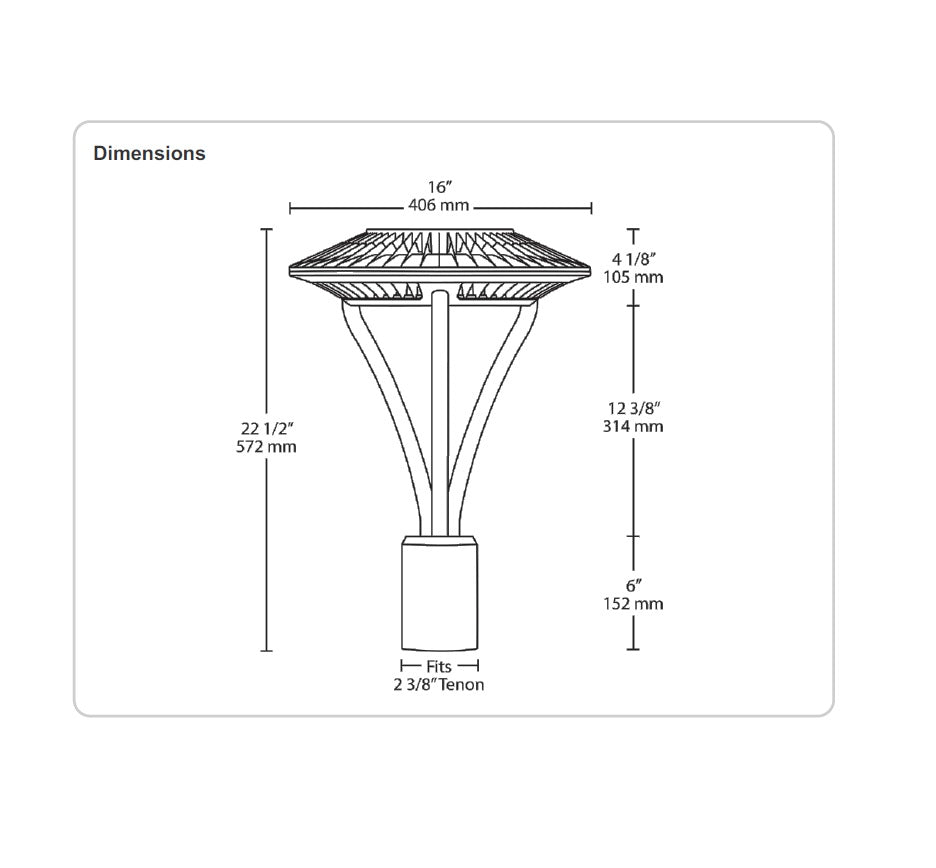Dimensions RAB Lighting ALED5T26Y 26 Watt LED Post Top Area Light Fixture 3000K (Product Configurator)