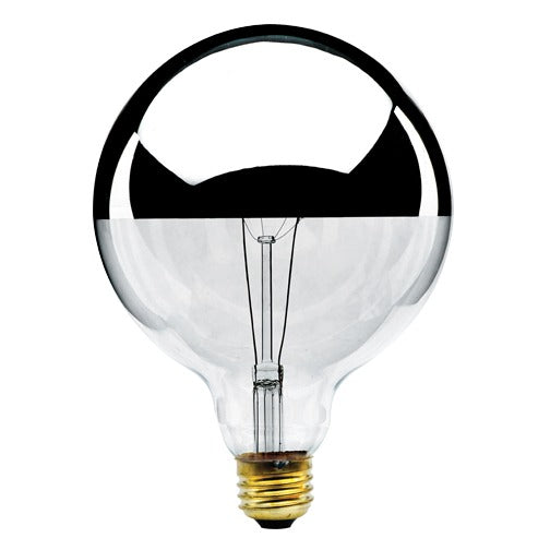 Bulbrite 712356 60-Watt Incandescent G40 Half Mirror E26 Decorative Lamp 2700K Dimmable 6-Pack