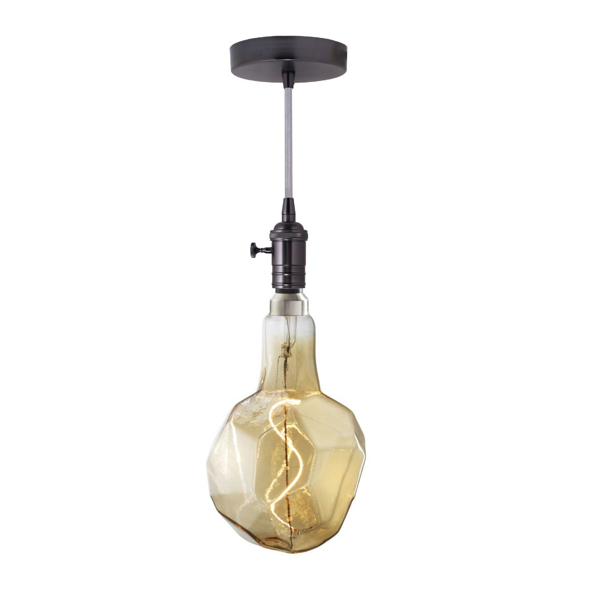 Bulbrite 810167 LED4JEWEL/20K/FIL-NOS/PEND/HW/VINTAGE/GM-SILV 4-Watt LED Jewel Natural Shaped Grand Filament Decorative Gunmetal Black Pendant Light 2200K