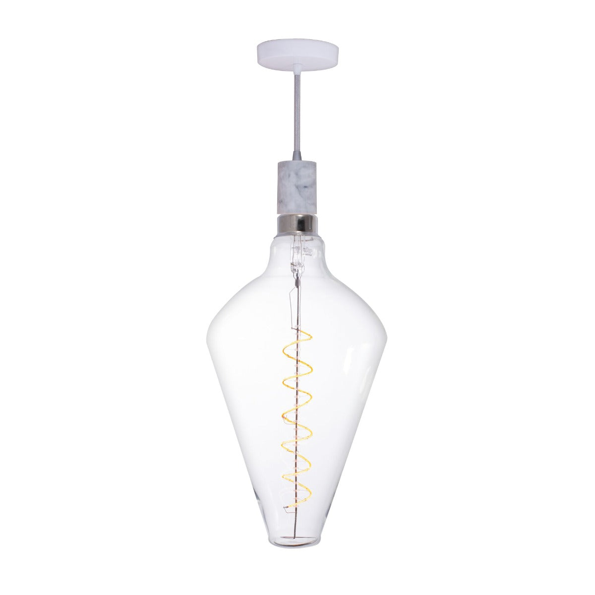 Bulbrite 776300 LED4PS52/22K/FIL/PEND/HW/NAT/WHT-SILV 4-Watt LED PS52 Pear Shaped Grand Filament Decorative White Marble Pendant Light 2200K