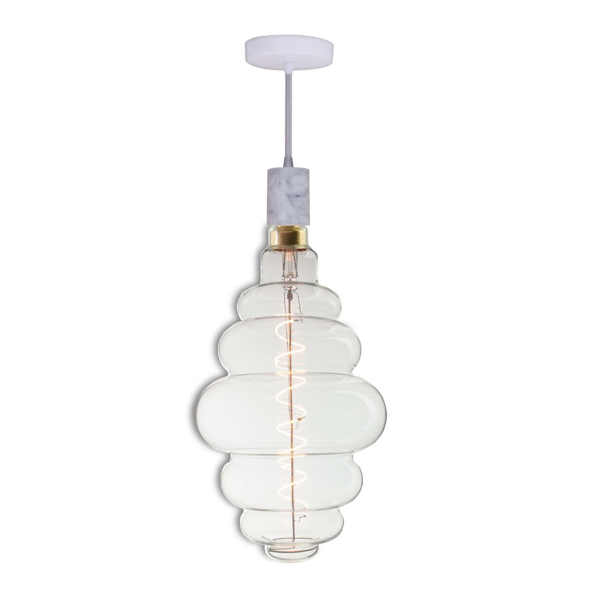 Bulbrite 810176 LED4BH/22K/FIL/PEND/HW/NAT/WHT-SILV 4-Watt LED Beehive Shaped Grand Filament Decorative White Marble Pendant Light with White String 2200K