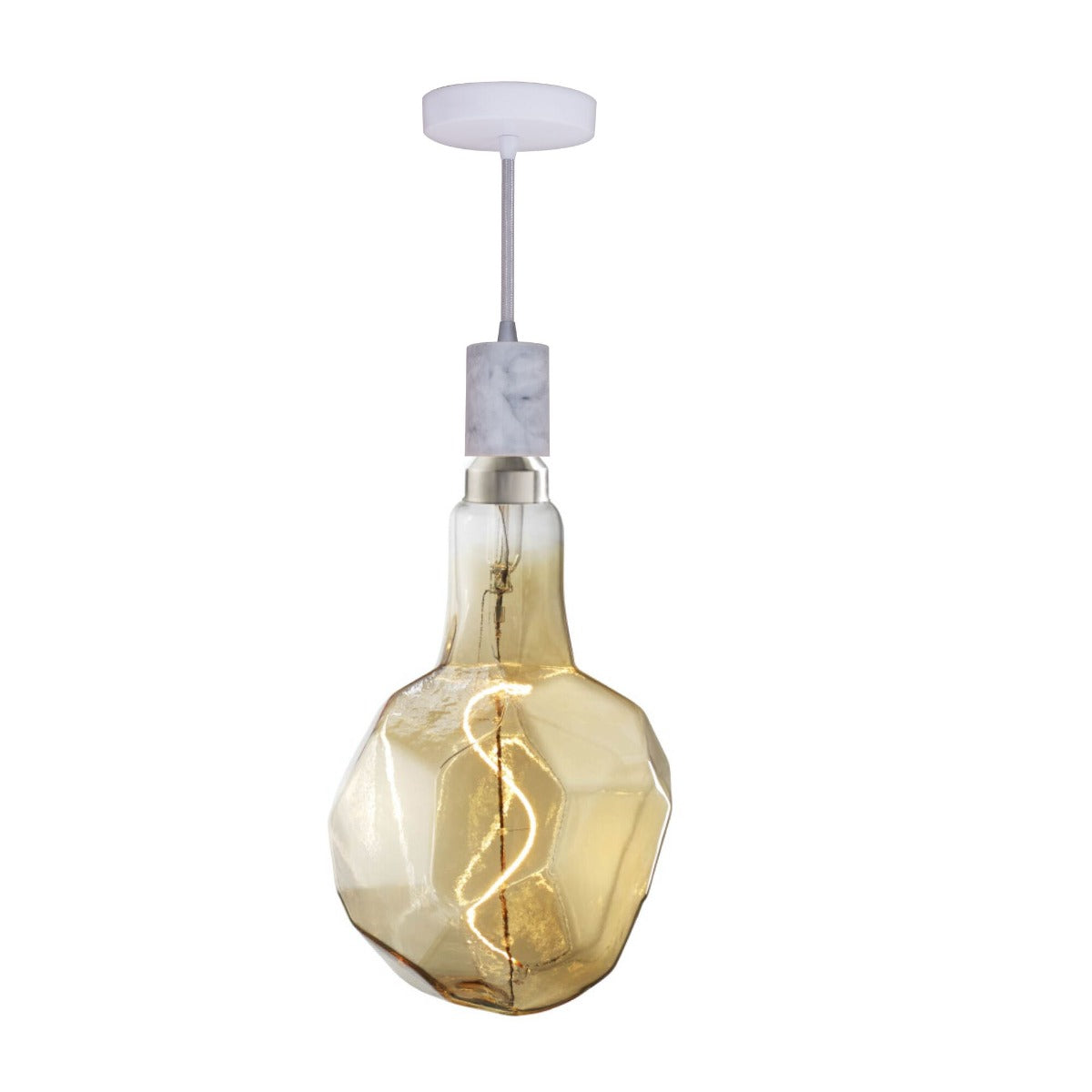 Bulbrite 810177 LED4JEWEL/20K/FIL-NOS/PEND/HW/NAT/WHT-SILV 4-Watt LED Jewel Natural Shaped Grand Filament Decorative Natural White Marble Pendant Light 2200K