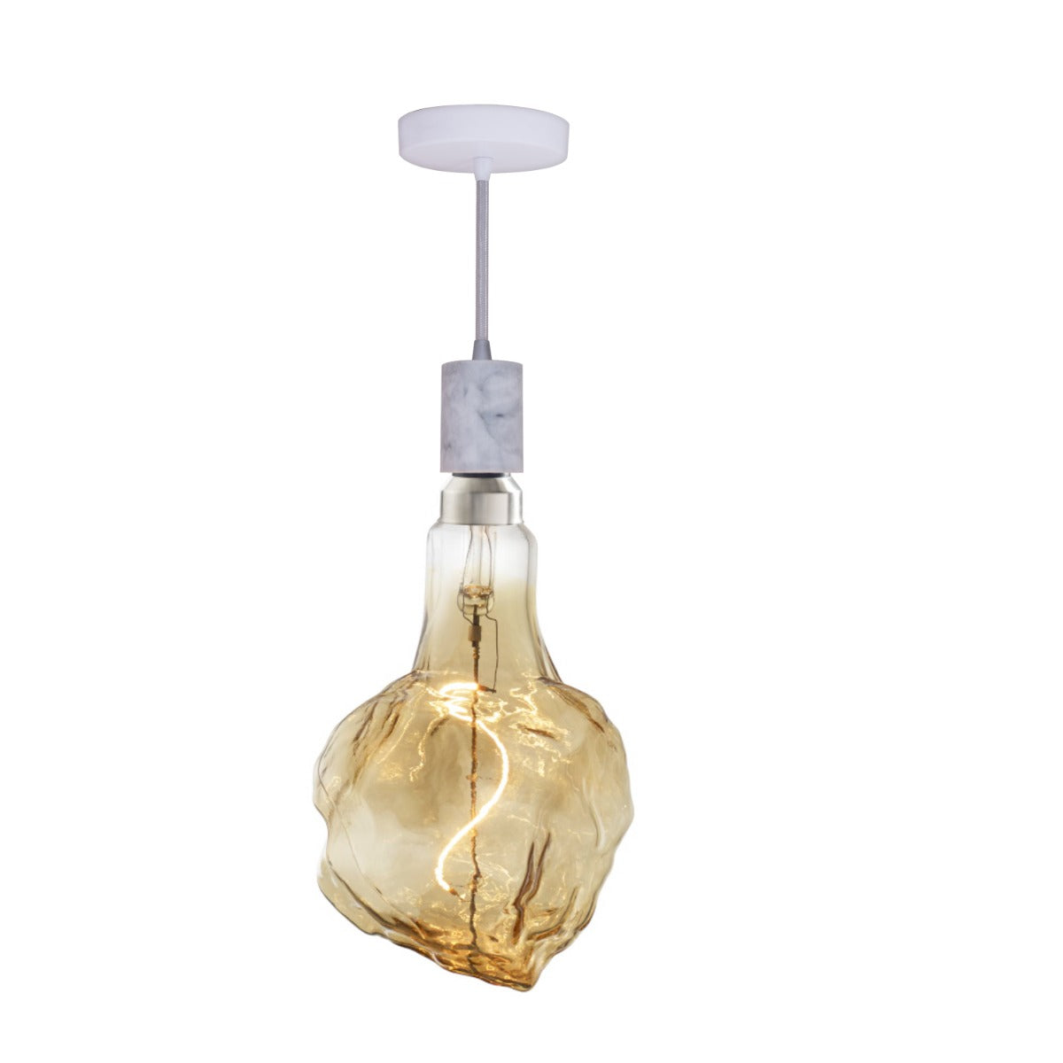 Bulbrite 810178 LED4GLACIER/20K/FIL-NOS/PEND/HW/NAT/WHT-SILV 4-Watt LED Glacier Natural Grand Filament Decorative White Marble Pendant Light