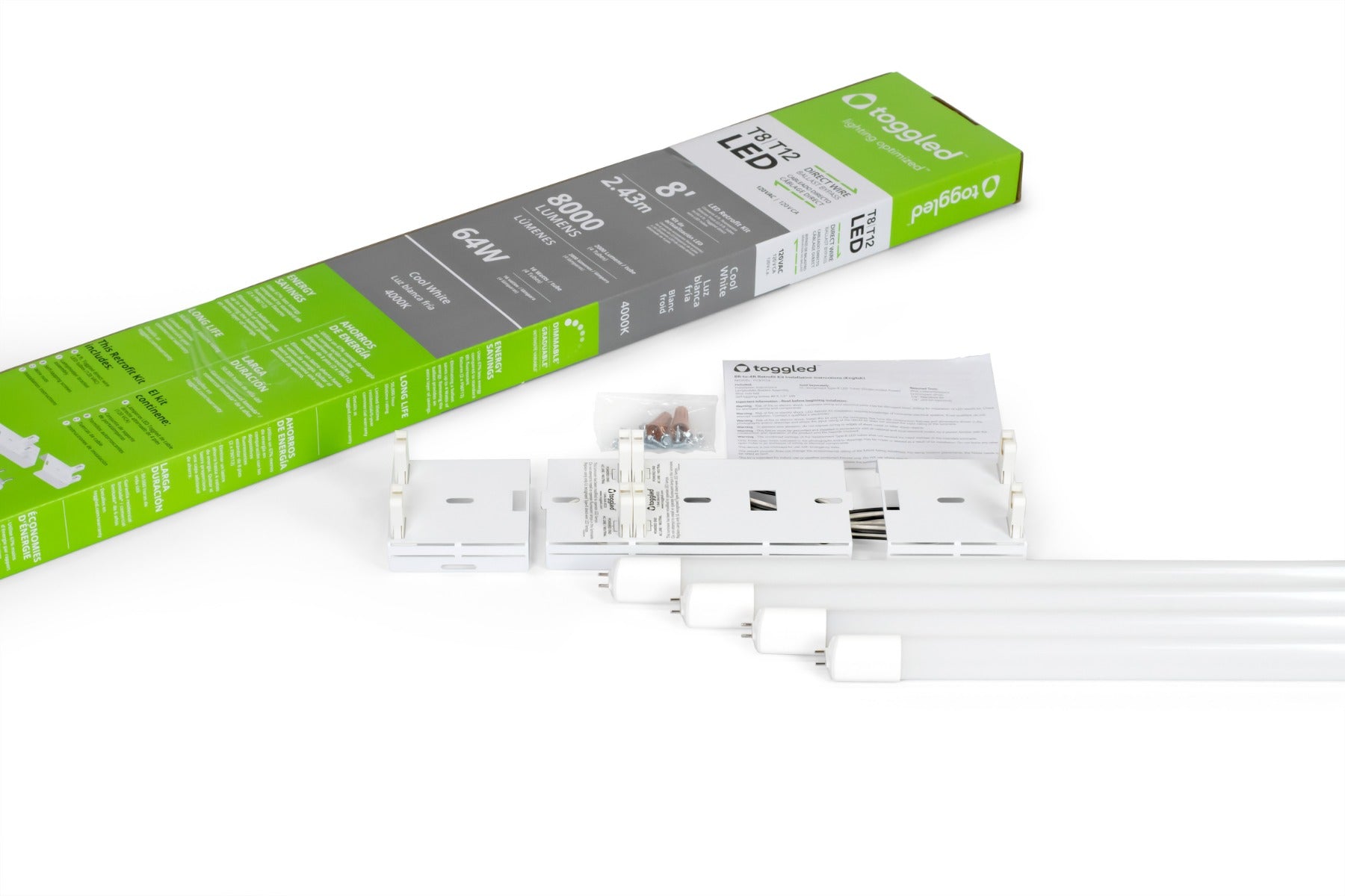 Toggled FC8TO4-D416 D-Series Two 8FT Fluorescent to Four 4FT Dimmable Direct-Wire LED Tubes Conversion Kit