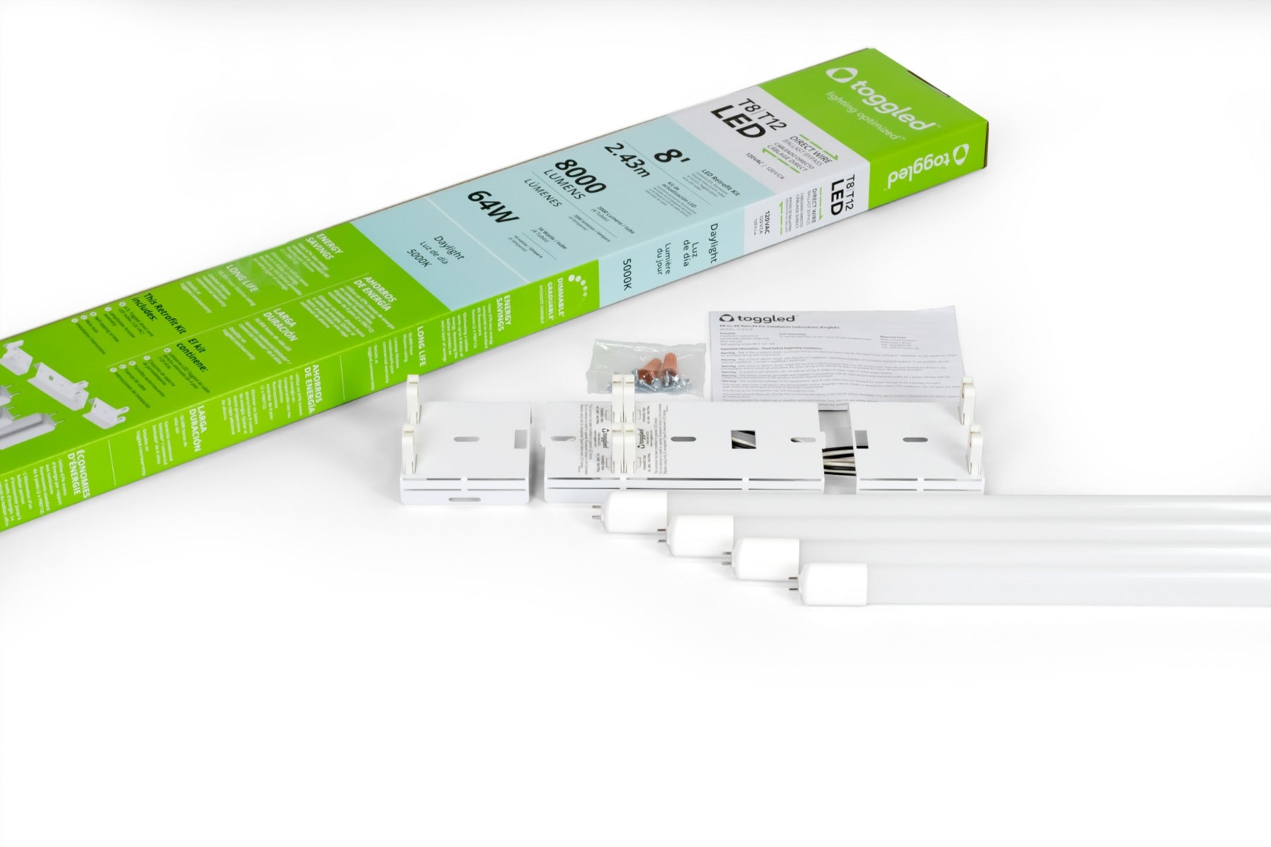 Toggled FC8TO4-D416 D-Series Two 8FT Fluorescent to Four 4FT Dimmable Direct-Wire LED Tubes Conversion Kit