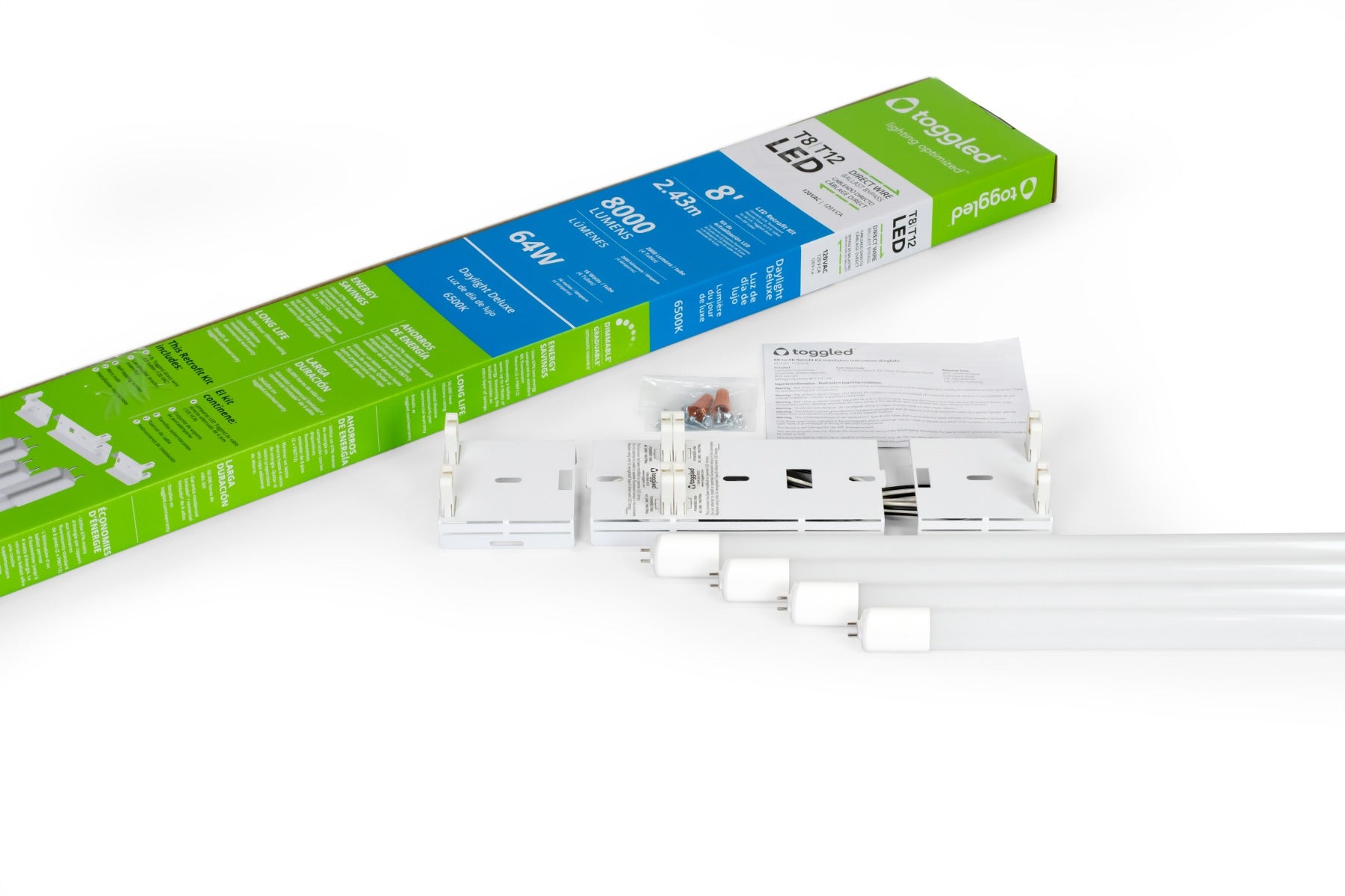 Toggled FC8TO4-D416 D-Series Two 8FT Fluorescent to Four 4FT Dimmable Direct-Wire LED Tubes Conversion Kit