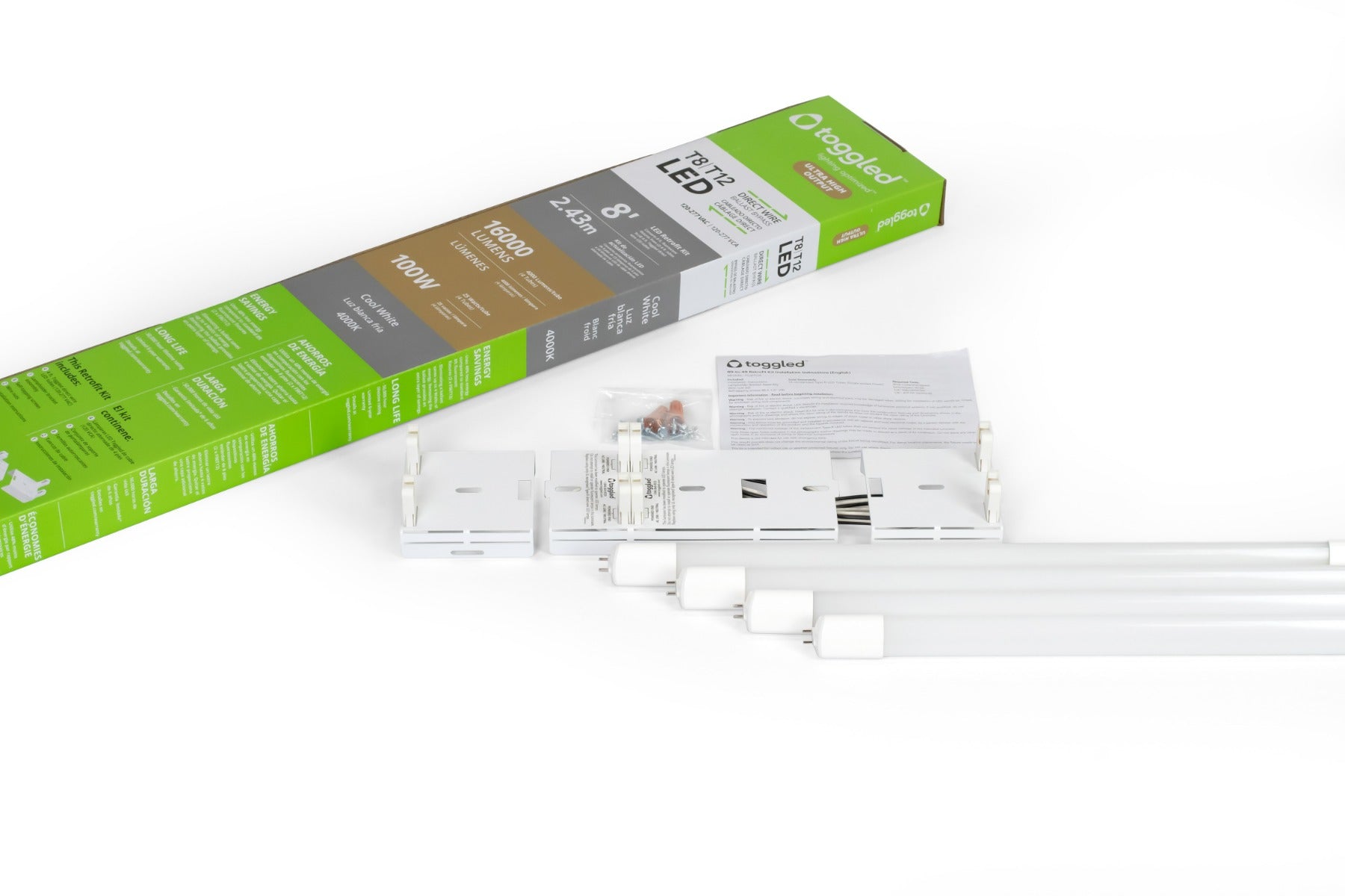Toggled FC8TO4-E425 Two 8FT Fluorescent to Four 4FT Ultra-High Output LED Tubes Conversion Kit