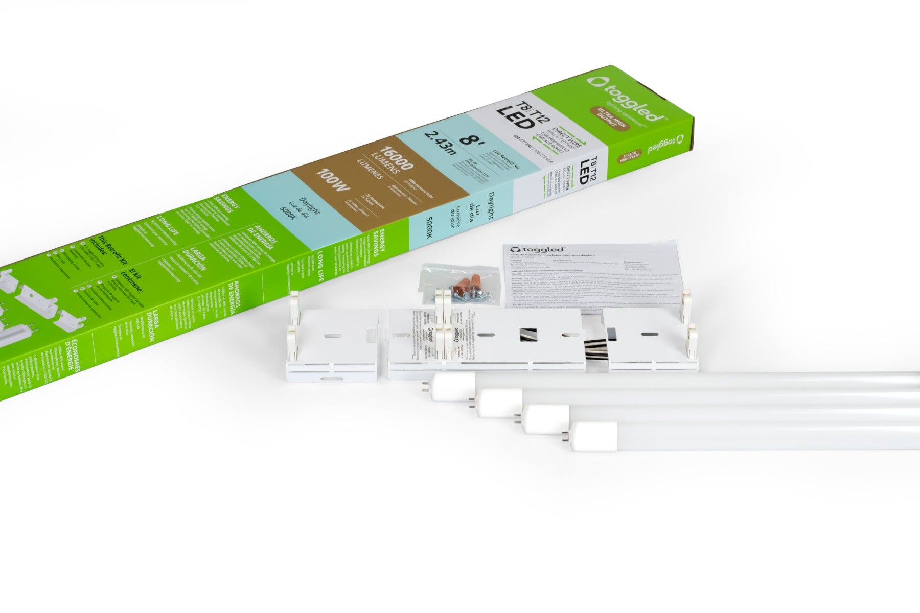 Toggled FC8TO4-E425 Two 8FT Fluorescent to Four 4FT Ultra-High Output LED Tubes Conversion Kit