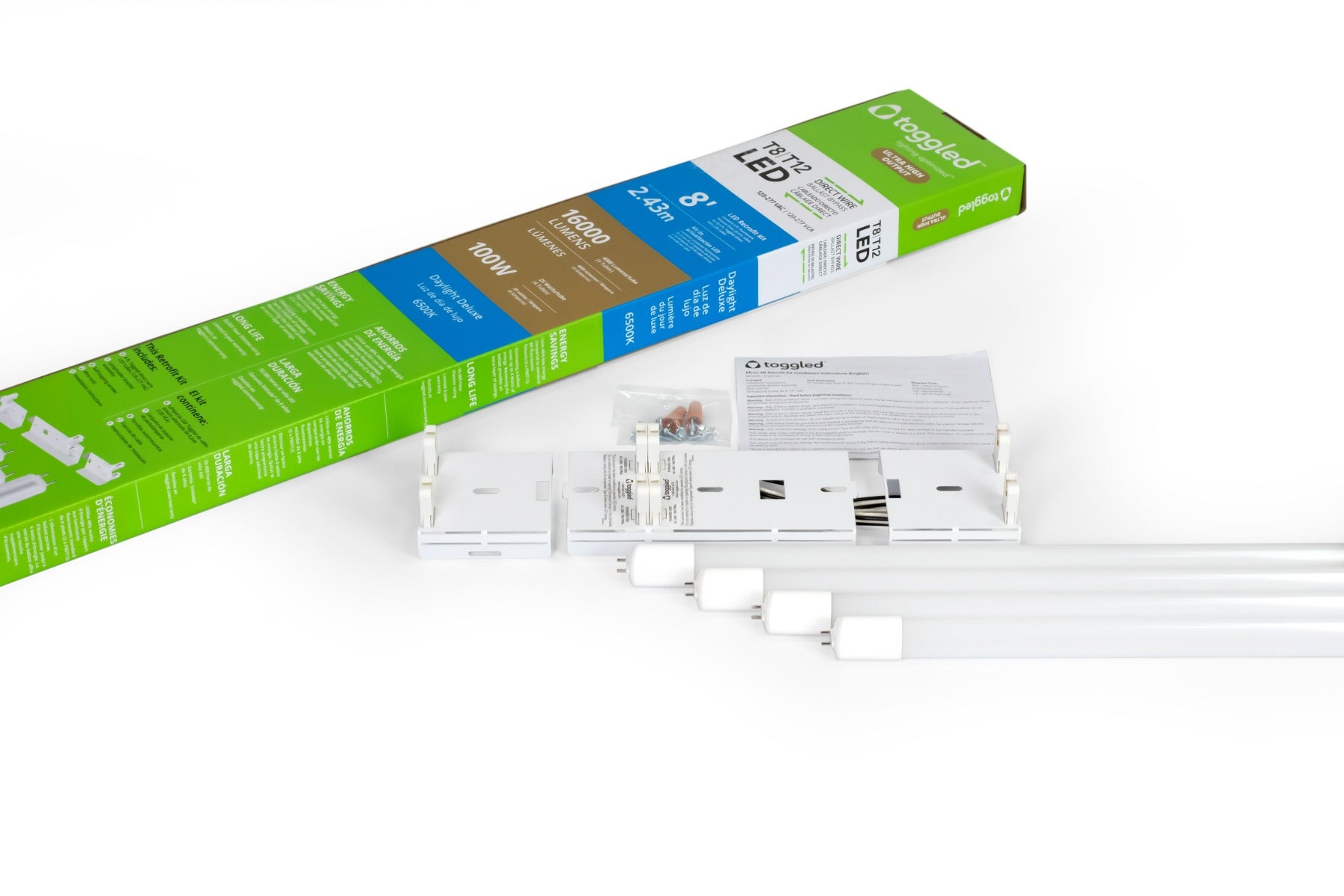 Toggled FC8TO4-E425 Two 8FT Fluorescent to Four 4FT Ultra-High Output LED Tubes Conversion Kit