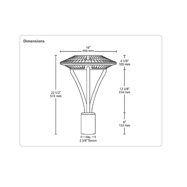 Dimensions RAB Lighting ALED5T52 52 Watt LED Post Top Area Light Fixture Type V Distribution