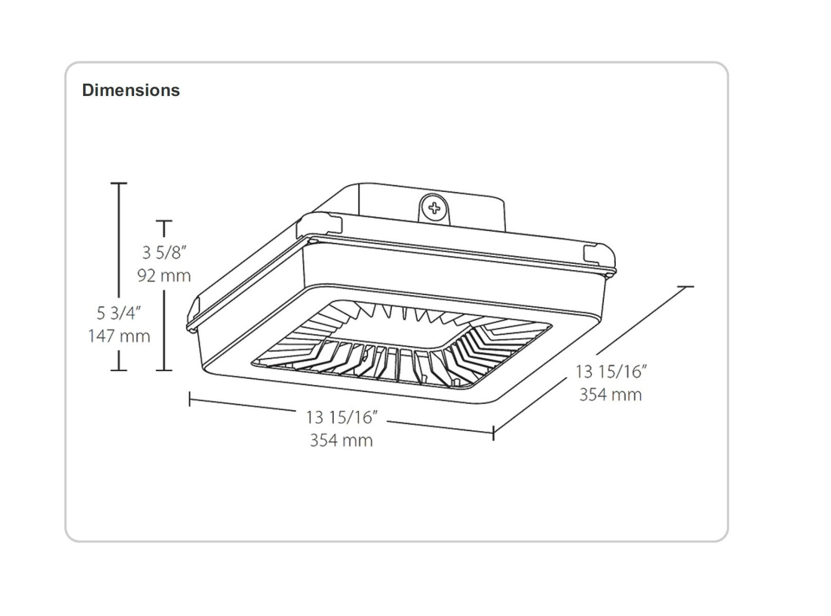 Dimensions RAB Lighting PRT55 55 Watt LED Garage Light Fixture with Vandal Resistant Polycarbonate Lens