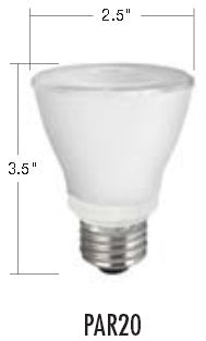 Dimensions TCP Lighting LED8P20D24KFL 8 Watt 8W PAR20 Dimmable Flood Lamp 2400K