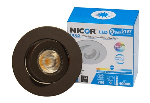 Nicor Lighting DLG2-10-120 Energy Star Rated 2-Inch Adjustable LED Gimbal Downlight Fixture Dimmable