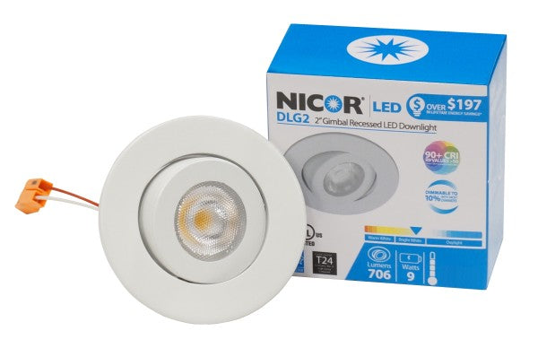 Nicor Lighting DLG2-10-120 Energy Star Rated 2-Inch Adjustable LED Gimbal Downlight Fixture Dimmable