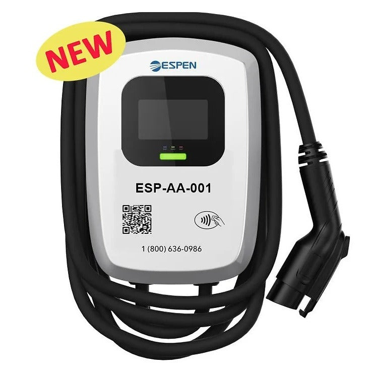 ESPEN Technology EVC Level 2 Series ISO 15118 Power Selectable 5-Inch LCD Display EV Charger - Hook Included