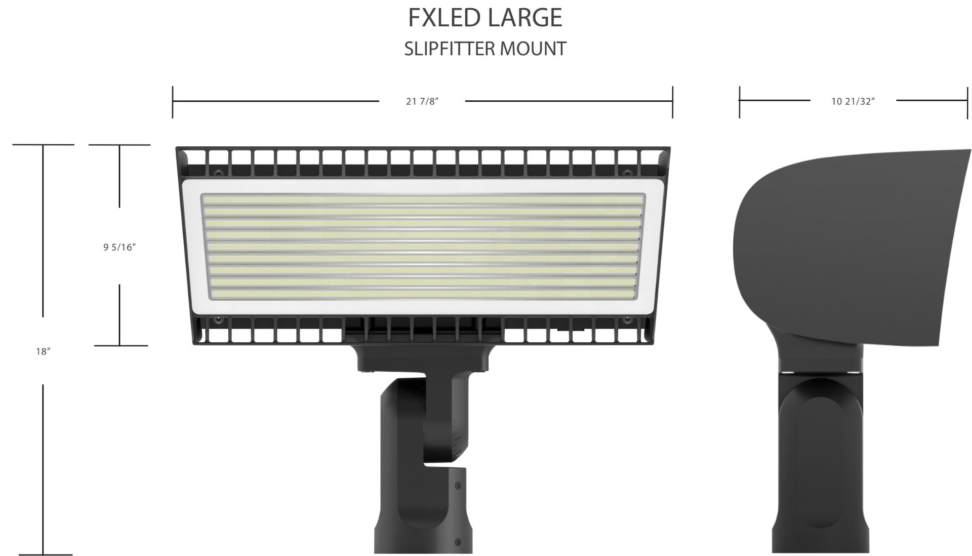 Dimensions - RAB Lighting FXLEDLSF DLC Premium FXLED Series Multi-Watt Field Adjustable Large Floodlight with Slipfitter Mount Dimmable 1500W MH Equivalent