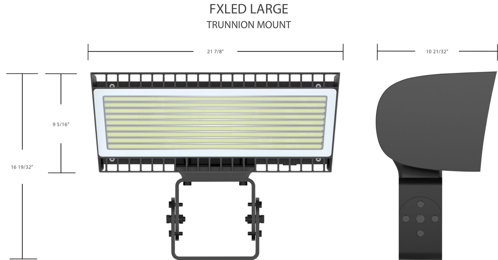 Dimensions - RAB Lighting FXLEDLT DLC Premium FXLED Series Multi-Watt Field Adjustable Large Floodlight with Trunnion Mount Dimmable 1500W MH Equivalent