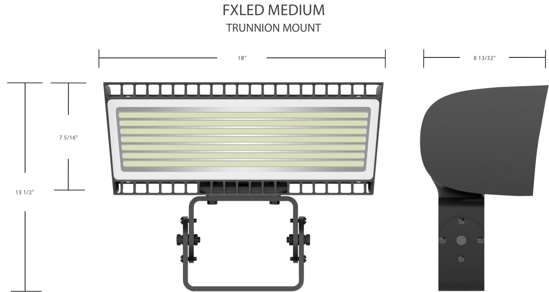 Dimensions - RAB Lighting FXLEDMT DLC Premium FXLED Series Multi-Watt Field Adjustable Medium Floodlight with Trunnion Mount Dimmable 1000W MH Equivalent