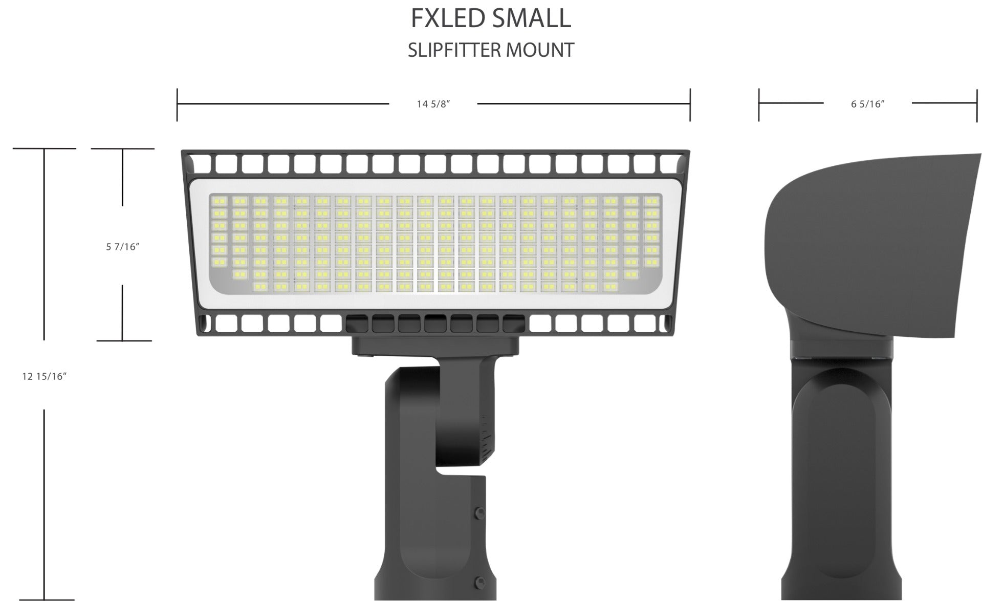 Dimensions - RAB Lighting FXLEDSSF DLC Premium FXLED Series Multi-Watt Field Adjustable Small Floodlight with Slipfitter Mount Dimmable 750W MH Equivalent