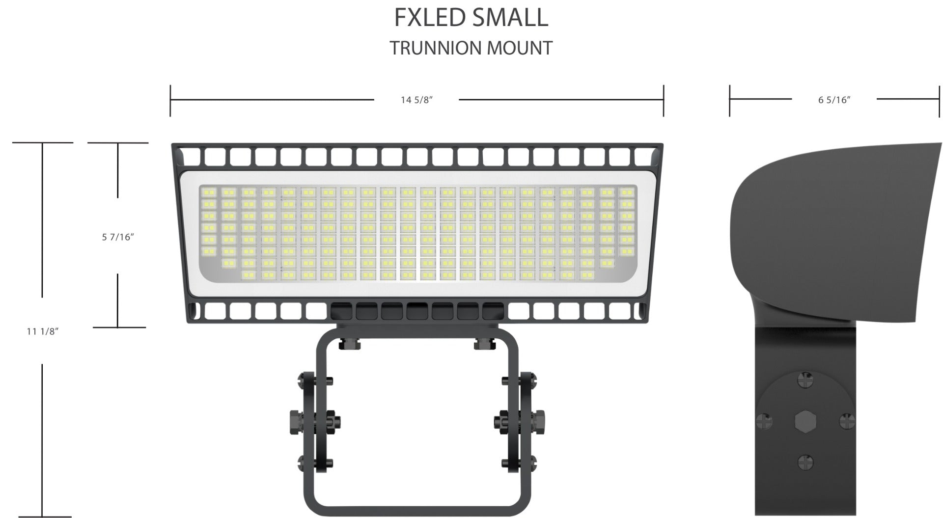 Dimensions - RAB Lighting FXLEDST DLC Premium FXLED Series Multi-Watt Field Adjustable Small Floodlight with Trunnion Mount Dimmable 750W MH Equivalent