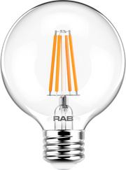 RAB Lighting G25-3-E26 4 Watt LED G25 Filament Lamp Dimmable Replaces 40W Incandescent