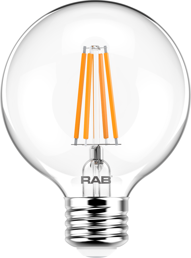 RAB Lighting G25-3-E26 4 Watt LED G25 Filament Lamp Dimmable Replaces 40W Incandescent