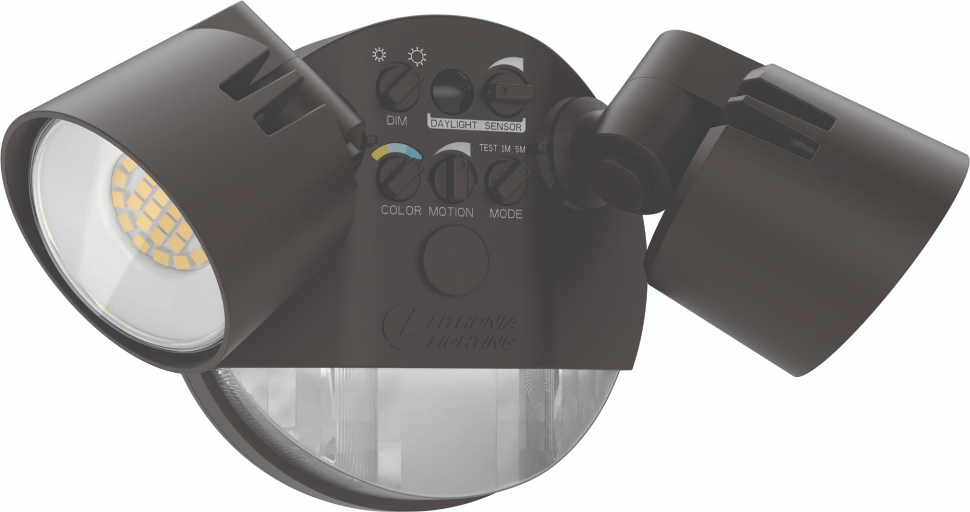 Lithonia Lighting HGX LED 2RH ALO SWW2 120 PIR M2 2-Head Dusk-to-Dawn Outdoor LED Round Security Flood Light with Adjustable Color and Motion Sensor