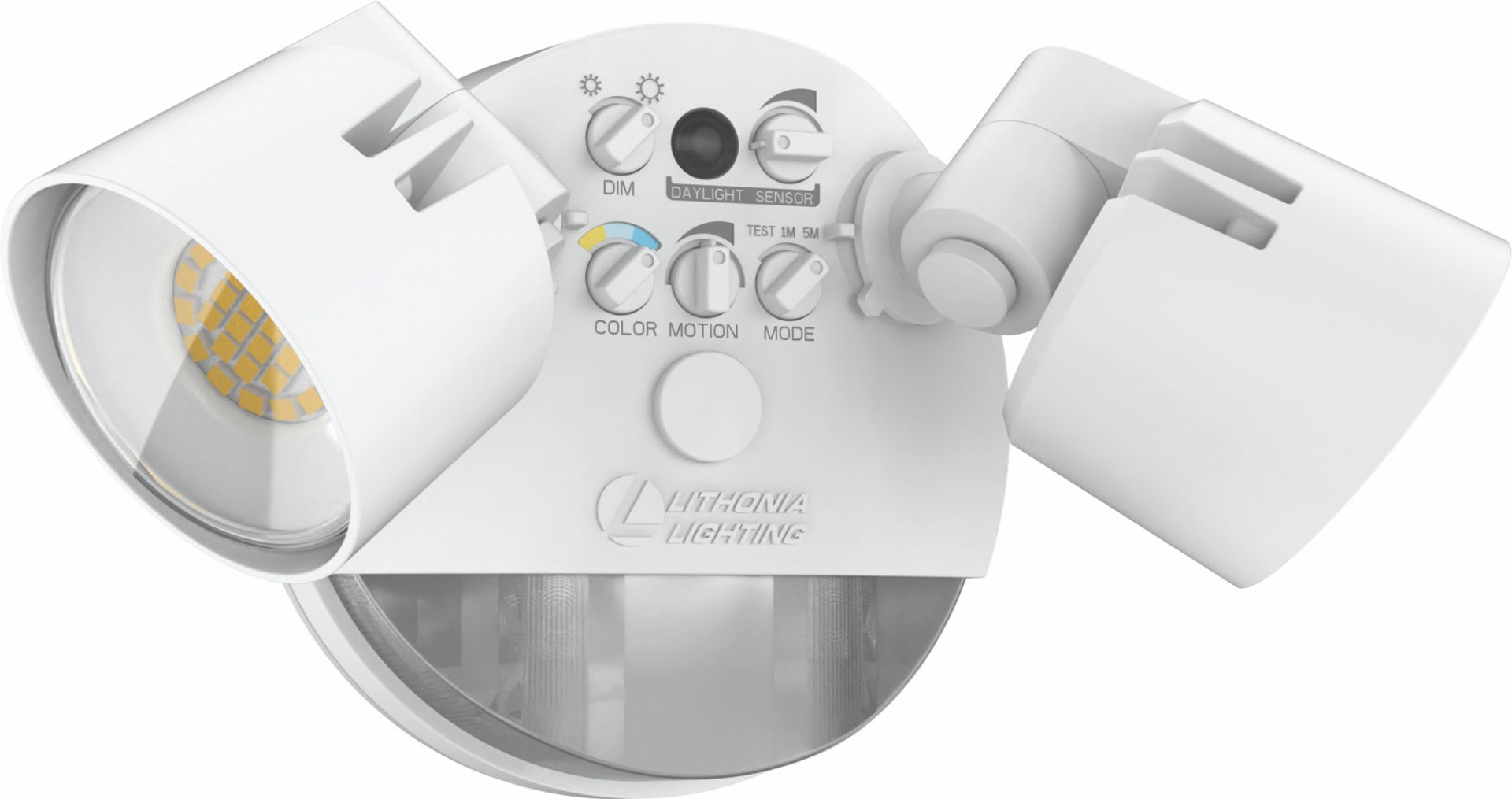 Lithonia Lighting HGX LED 2RH ALO SWW2 120 PIR M2 2-Head Dusk-to-Dawn Outdoor LED Round Security Flood Light with Adjustable Color and Motion Sensor