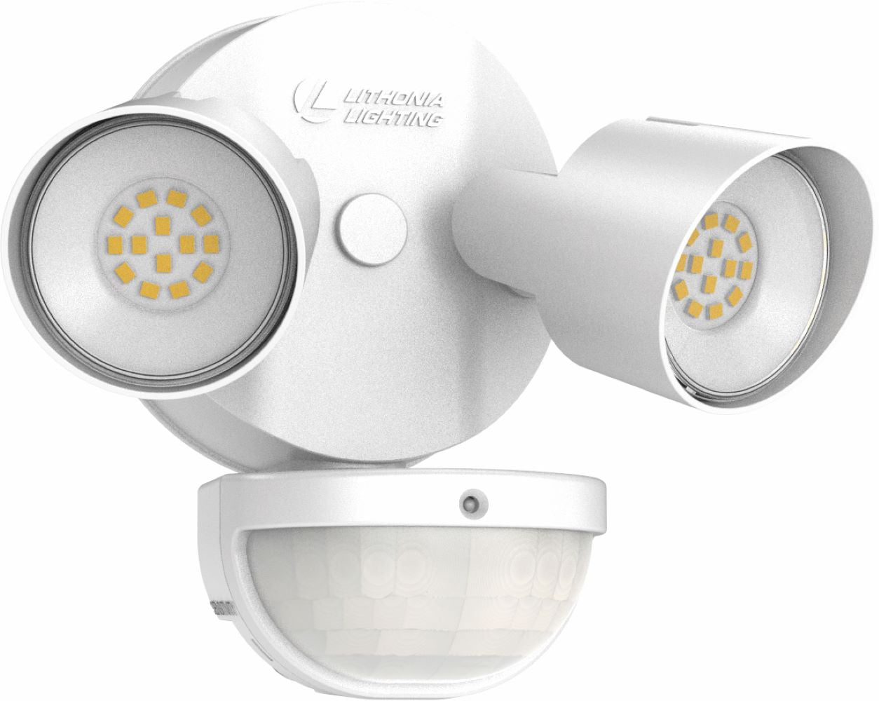 Lithonia Lighting HGX LED 2RH 40K 120 MO WH M2 2-Head 25 Watt Outdoor LED Round Motion Security Flood Light 4000K